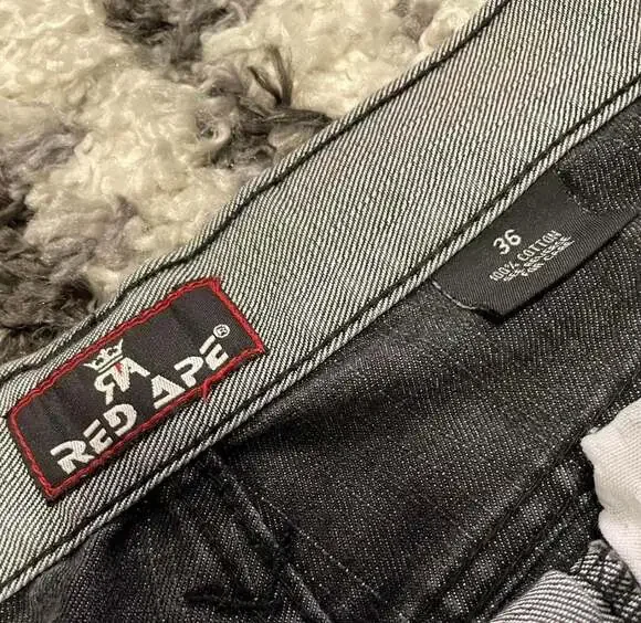 Vintage Red Ape Y2K Baggy Grey Denim Embroidered Jeans Size 36 - Picture 4 of 4